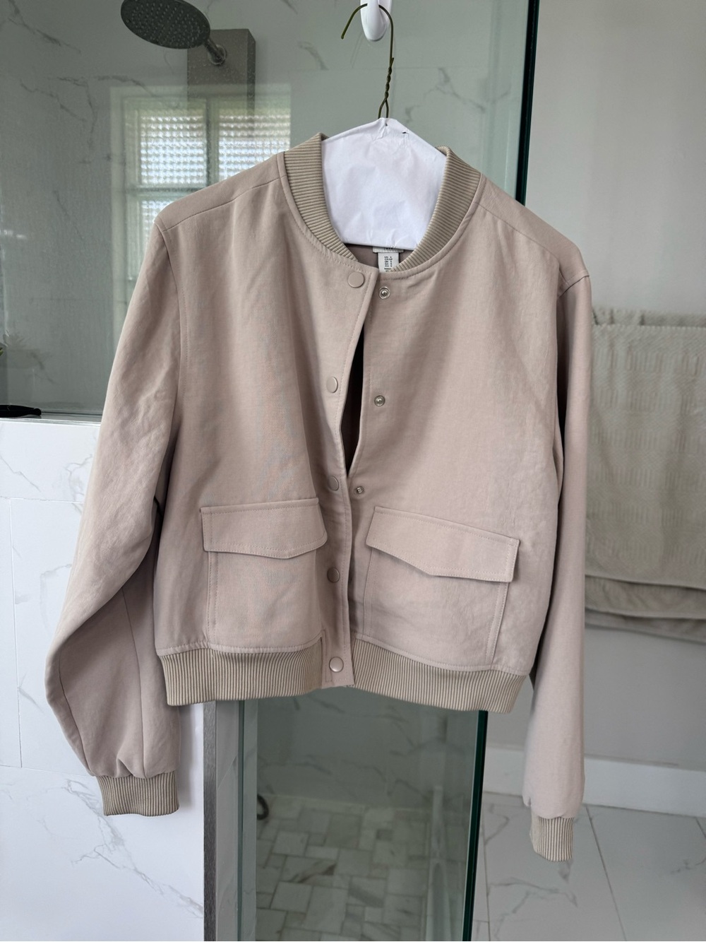 Joie Beige Cropped Bomber Jacket